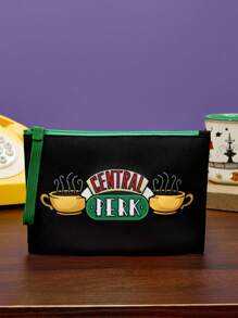 FRIENDS X SHEIN 1个咖啡杯图案印花轻便化妆包，非常适合收纳化妆品、文具、日用品、数码产品等，通勤、上学、旅行皆宜，男女老少皆可佩戴，朋友聚会也适用。 - 黑色 - 查看 4