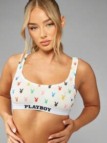 Missguided x Playboy 复古兔子印花文胸和高腰三角裤套装内衣舒适夏季睡衣