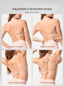 GLOWMODE Soft Stretchy Power Up 4-Way Adjustable Straps Bonding Tech Backless Sports Bra Yoga Daily Removable Cups