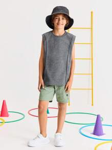 SHEIN Tween Boy Loose Casual Simple Comfortable Round Neck Sleeveless Splicing Top