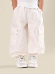 SUMWON Kids Heart Print Summer Co-Ord Cargo Pants Short Sleeve T-Shirt Ribbed Holiday Outfit Set Casual Playtime Outfit - Yellow - View 6