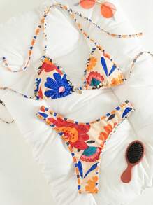 Swim Vcay 2件套针织节日派对和沙滩数码印花金属点缀无线性感优雅夏季女式比基尼泳装 - 彩色 - 查看 1