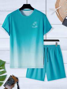 Manfinity RSRT 2 件套男士休闲宽松日常装圆领短袖 T 恤和短裤 2 件套夏季套装男士夏季套装，舒适服装 - 彩色 - 查看 3