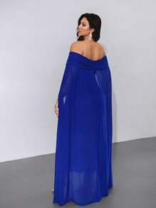 Viva Relle Plus Size Women's Elegant, Graceful, Magnificent Pagoda Blue Color Long Dress Fall Cloth For Women - Blue - View 3