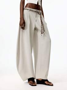 LYSMO 2025 Summer New Loose Double-Pleated Egg-Shaped No-Waist Three-Quarter Pants For For Retro Style, Edgy Minimalist, Y2K Chic, Avant-Garde Urban Streetwear, And Vacation Outfits