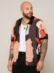 EASEVO Plus Size Men Asymmetrical Collar Polo Neck Knitted Top, For Fall Winter - Multicolor - View 5