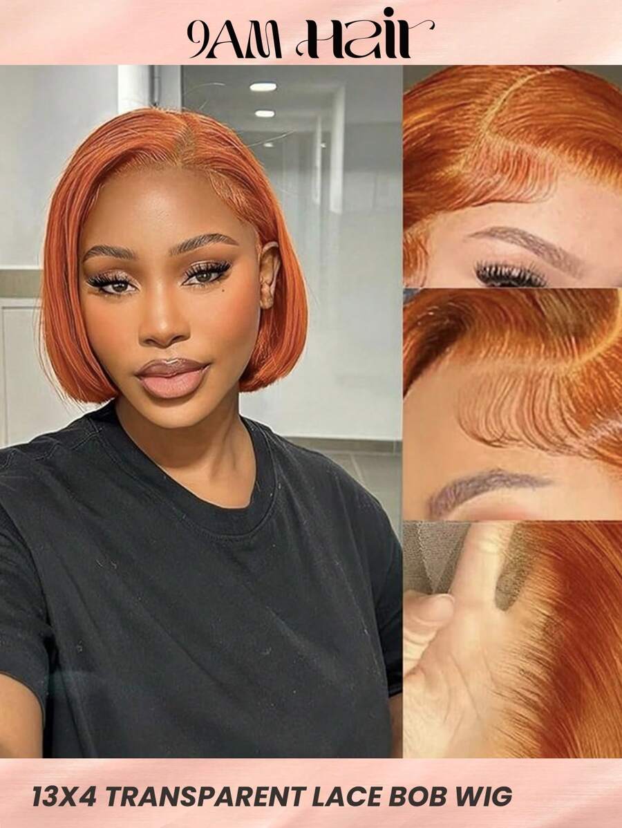Tóc giả ren phía trước ngắn Bob 350 màu gừng cam 13x4 tóc giả ren phía trước trong suốt thẳng cho phụ nữ 8-16 inch