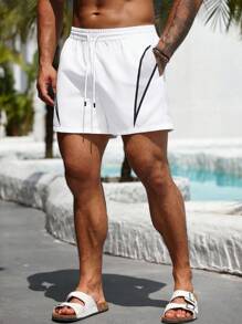 Surfspeed Men's Casual Logo Printed Black And White Holiday Beach Shorts, Versatile - Black - View 6