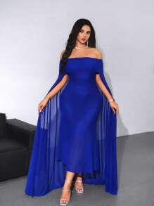 Viva Relle Plus Size Women's Elegant, Graceful, Magnificent Pagoda Blue Color Long Dress Fall Cloth For Women - Blue - View 1