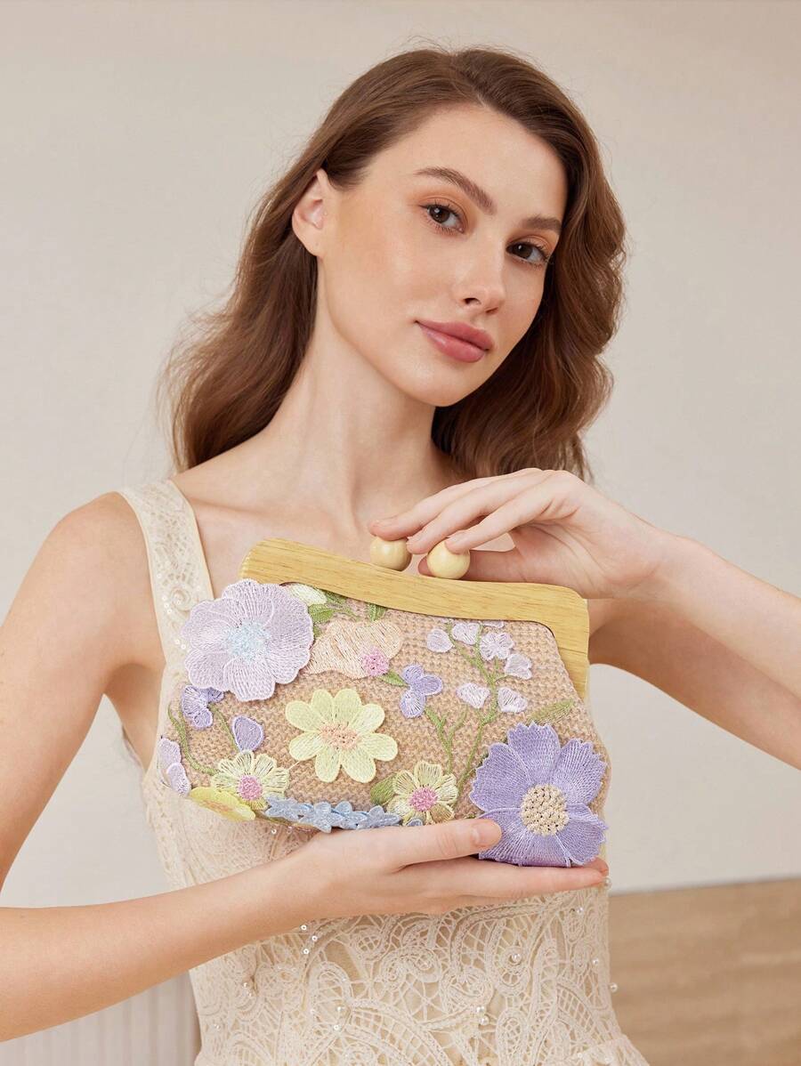 MOTF PREMIUM 女士度假风格花卉图案编织手拿包 - 彩色 - 查看 2