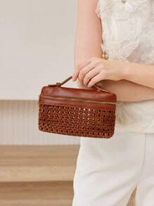 MOTF PREMIUM PU皮革镂空手提包 - 棕色 - 查看 8