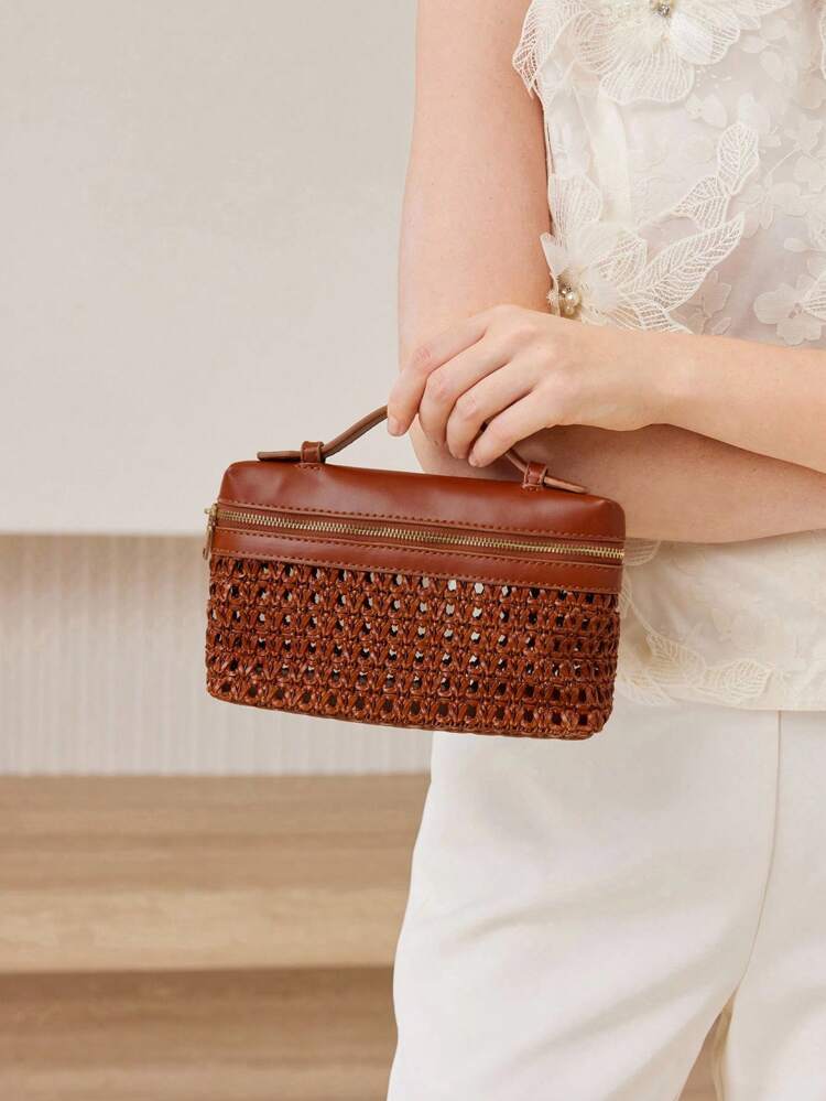 PU LEATHER HOLLOW TOP HANDLE BAG