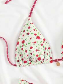 Swim Mod Ladies' Summer Beach Music Festival Ditsy Floral Patchwork Printed Halter Neck Triangle Bikini Set With High Cut Bottoms - Multicolor - View 5