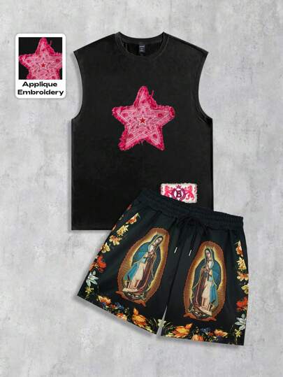 Street Life Men's Y2K Street Dark-Tone Graphic Tank Top And Shorts Set,