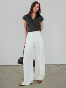 Dazy-Less Women's Loose Business Casual Patchwork Short Sleeve T-Shirt, Spring/Summer - Black - View 2