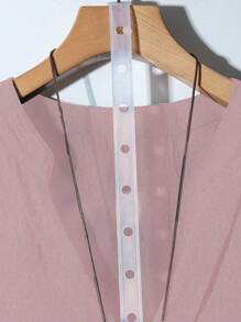Linhara Plus Size Plain V-Neck Short Sleeve Textured Fabric Casual Summer Shirt - Dusty Pink - View 5