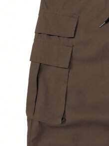 Manfinity Roughcore Men's Solid Color Drawstring Waist Cargo Pocket Casual Jogger Pants Brown Cargo Pants Cargo Joggers Men, Fall - Coffee Brown - View 3