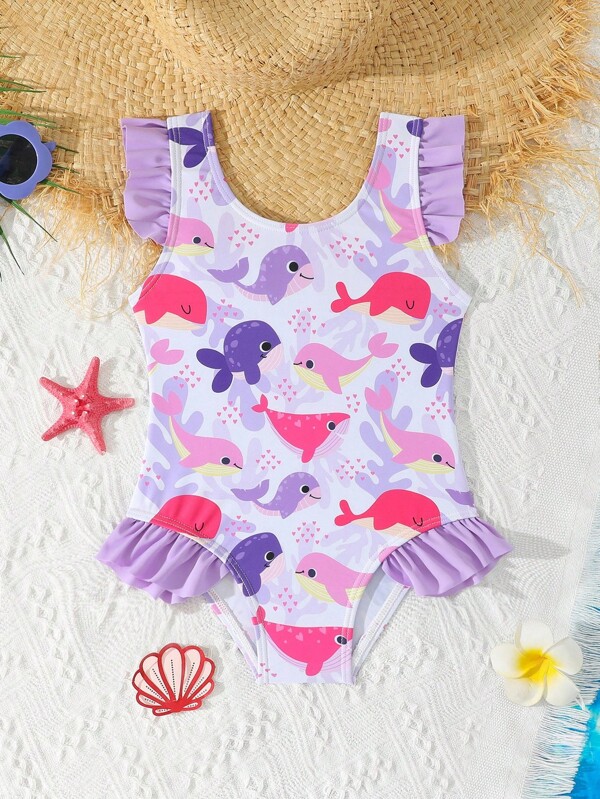 1 pieza Traje de baño de una sola pieza colorido para niñas, estilo casual y elegante para la playa y vacaciones
