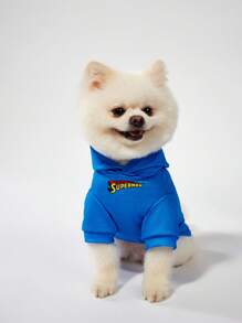 SUPERMAN X SHEIN 1 件徽标印花宠物连帽衫，猫咪、狗狗连帽衫，尺码 XXS-XXXXL、特小号、特大号