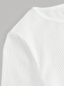 Girlism T-shirt à encolure ras du cou texturé blanc avec taille sinuée et cordon de serrage sur les côtés, pour adolescentes - Blanc - Voir 3