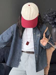 Dazy Kids 女童牛仔上衣，有领子、蝴蝶结和刺绣细节，女童秋季服装 - 藍色 - 查看 5