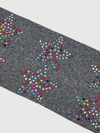 Grunge Punk 1 pièce Bandeau tricoté à double rangée de strass en forme d'étoile, style punk. Bandeau large minimaliste, unicolore, brodé de strass, stretch, pour les sports, le yoga, accessoire casual