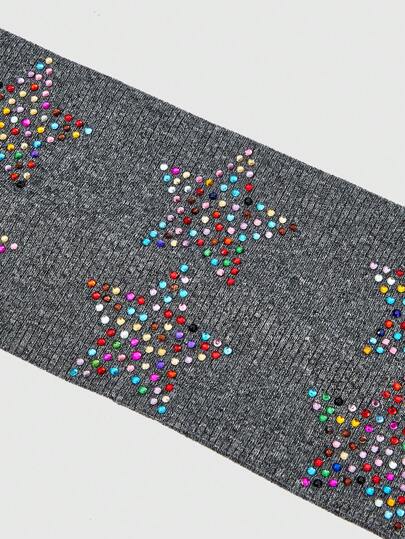 Grunge Punk 1 pieza diadema de punto con estrellas y diamantes de imitación de doble fila, estilo punk, minimalista, con adornos de diamantes de imitación, color liso, ancha y elástica, ideal para deportes, yoga y cualquier ocasión.