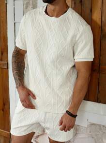 ResortEase Conjunto de camiseta casual de manga corta y cuello redondo para hombre talla grande, para el verano