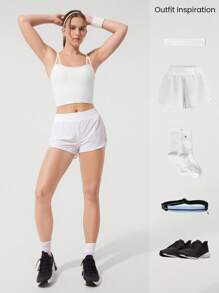 GLOWMODE FeatherFit™-Sculpt Double Dose Compression Double Straps Removable Cups Active Tank Top Áo ngực thể thao tác động trung bình Chạy bộ Chạy bộ Tập luyện tại phòng tập - trắng - Xem 6
