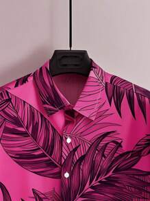 Manfinity RSRT Men's Vacation Tropical Plant Printed Single Breasted Short Sleeve Shirt - Hot Pink - View 4