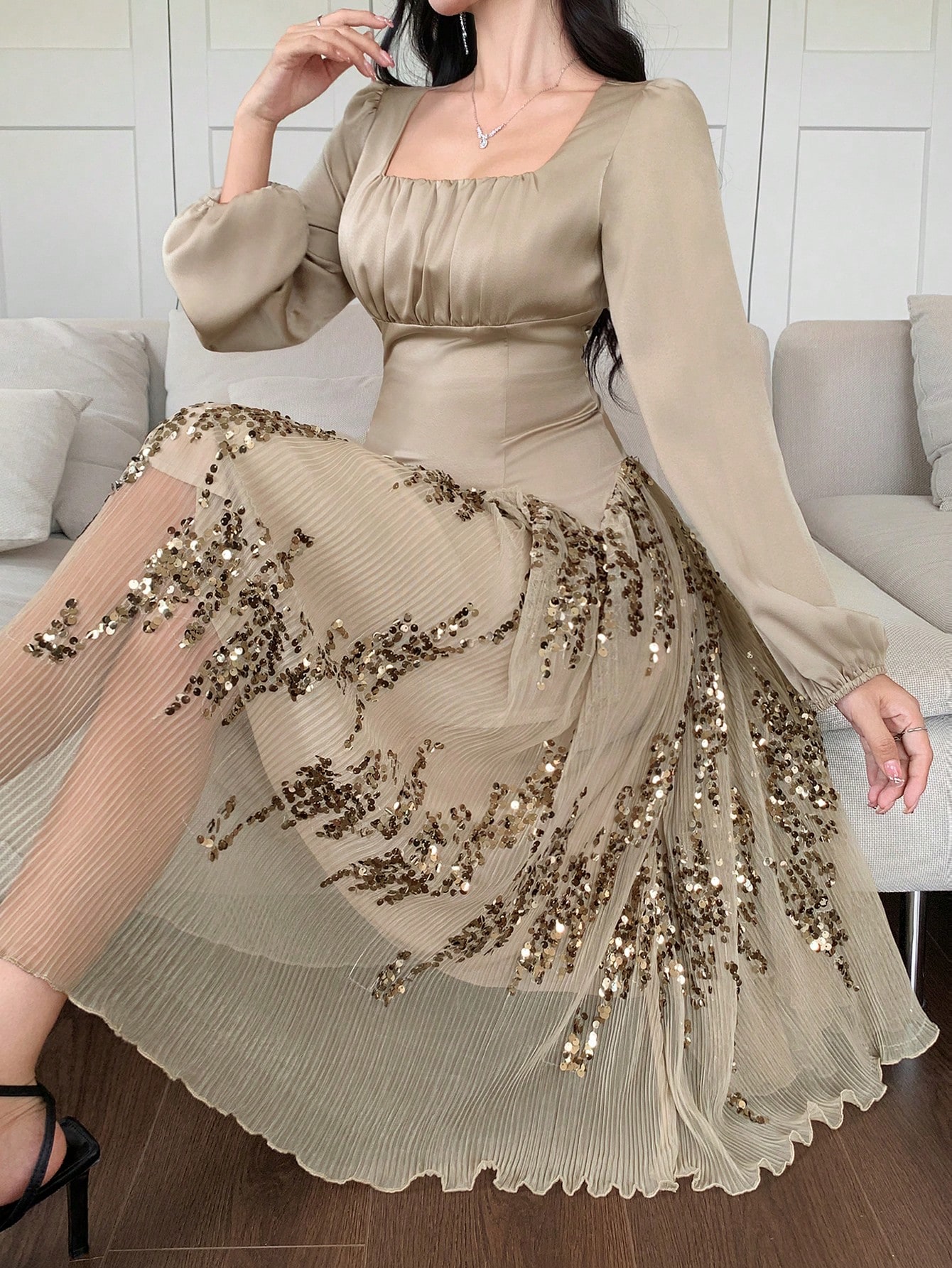 DAZY فستان نسائي طويل الأكمام للربيع والحفلات الرس...