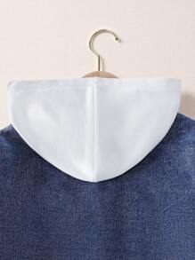 Denimly 男童时尚舒适百搭学院风棒球服星星印花+刺绣字母水洗蓝色缝线牛仔卫衣夹克 - 中等水洗藍 - 查看 4