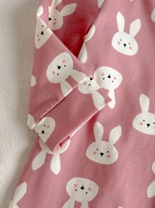 Loomiva 新生儿卡通兔子印花长袖休闲连体睡衣 - 粉色 - 查看 3