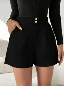 RosyDaze Shorts rectos con cremallera de mujer de estilo casual