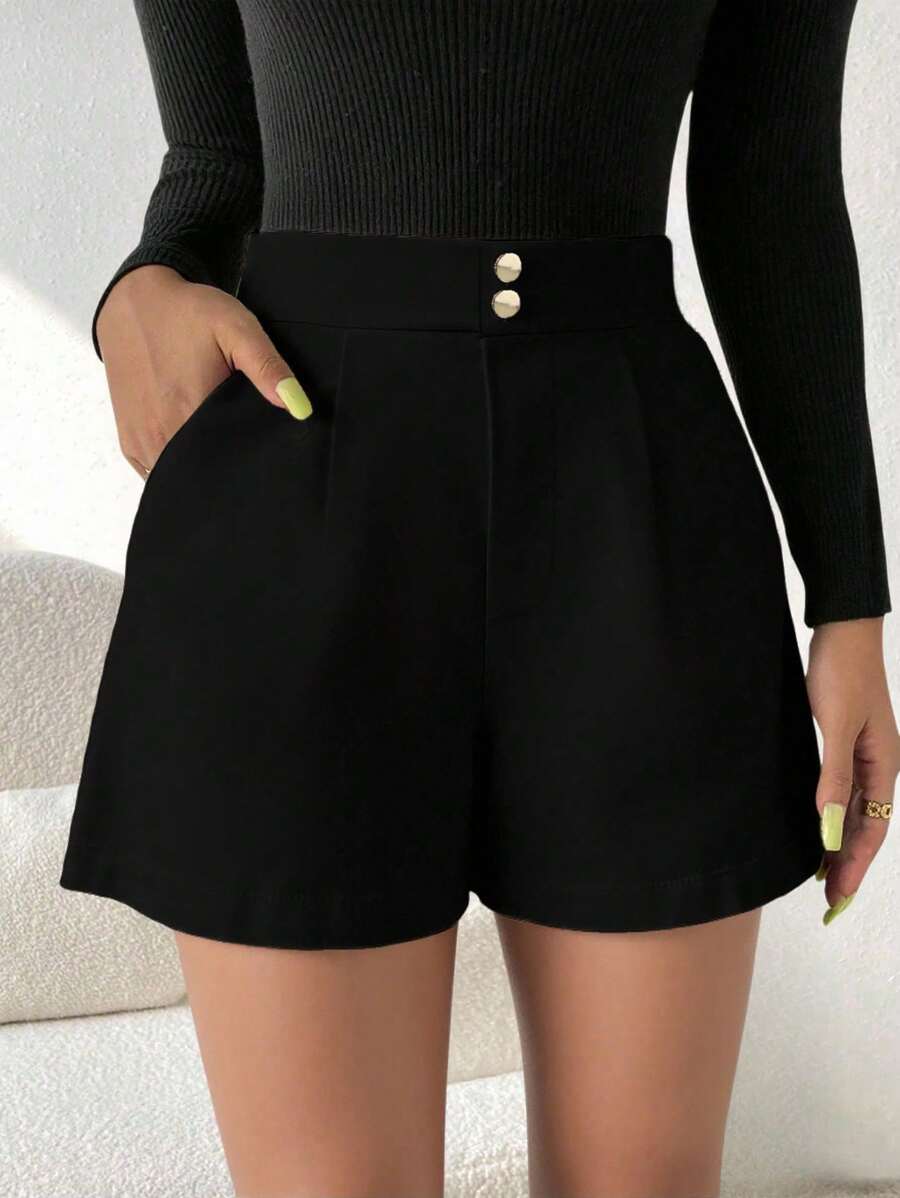 RosyDaze Shorts rectos con cremallera de mujer de estilo casual