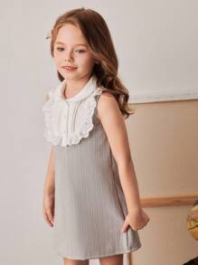 PrepCrw Vestido de niña con estilo preparatorio, bloque de color, cuello, botón frontal y sin mangas - Multicolor - Ver 7