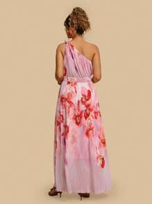 SHEIN VCAY Plus Size Women Floral Print Sleeveless Vacation Dress - Pink - View 2