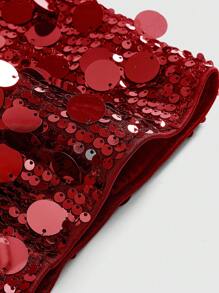 ROMWE Grunge Punk 女士毕业典礼、海滩、音乐会、纳什维尔度假迷你连衣裙，闪亮亮片朋克风格，性感超低腰超短裤 - 紅色 - 查看 6