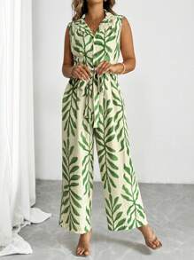 Flirla Women Plus Size Casual Floral Print Sleeveless Jumpsuit, Summer