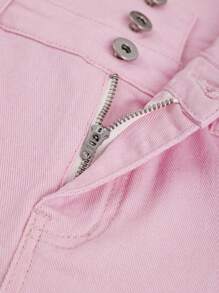 SHEIN MOD Celana Pendek Denim Kasual Wanita dengan Kancing dan Saku Depan - Berwarna merah muda - View 5