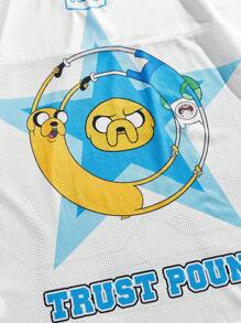 ROMWE MEN Adventure Time X ROMWE 男士卡通字母图案网眼针织运动短袖 T 恤，运动服 - 白色 - 查看 5