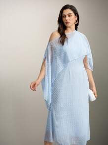 SHEIN Clasi 女士长款优雅提花雪纺宴会连衣裙 - 藍色 - 查看 6