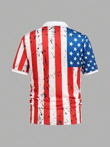 Men's American Flag Print Short Sleeve Casual Commute Polo Shirt - White - View 2