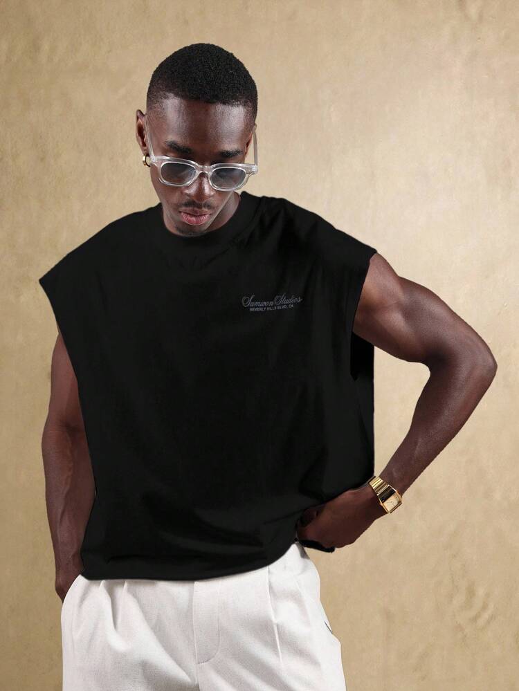 Street Style Oversized Muscle Cut Tank Top Features Raw Edge Drop Shoulder