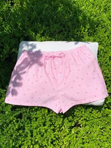 SHEIN EZwear 大码女式优雅条纹印花甜美粉色蝴蝶结低腰弹力短裤，夏季 - 粉色 - 查看 5