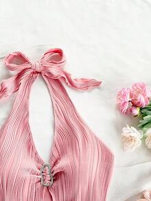 Soleia 加大码性感休闲露背金属扣系带修身不对称下摆吊带背心 - 粉色 - 查看 6