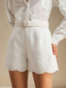 Anewsta 女士优雅办公室通勤纯色蕾丝短裤，夏季 - 白色 - 查看 3