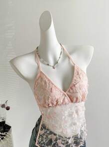 Sweetra Débardeur à bretelles en maille avec nœud papillon pour femme, idéal pour l'été - Rose bonbon - Voir 5