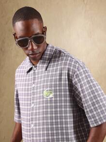 SUMWON Camisa casual con botones de manga corta y diseño a cuadros, de corte holgado, con diseño retro y estilo de calle, para primavera y verano