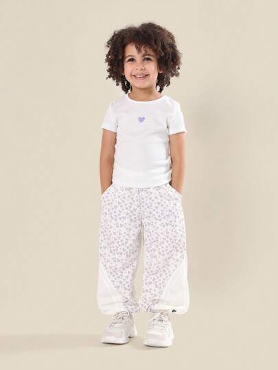 SUMWON 可爱女童短袖爱心印花T恤套装，适合夏季春季假日海滩玩耍穿着